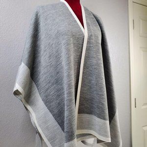Loft Womens Gray White Open Front Cardigan Poncho